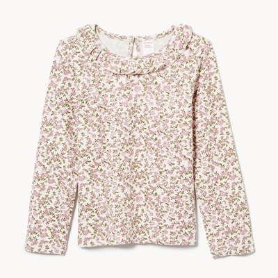 Toddler Girls' Ruffle Neck Long Sleeve Top - Off White