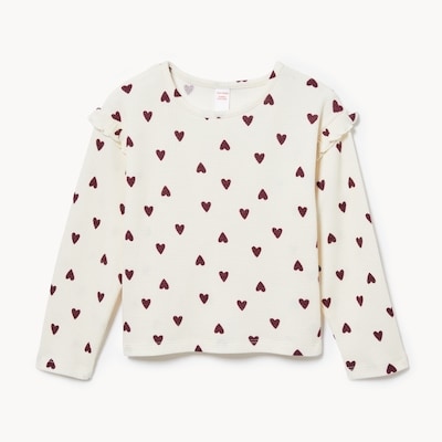 Haut à manches longues en tissu gaufré et imprimé - Blanc Cassé