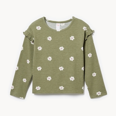 Haut à manches longues en tissu gaufré et imprimé - VERT POUSSIEREUX