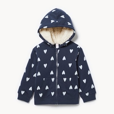 Toddler Girls' Teddy Fleece Lined Hoodie - Dark Navy