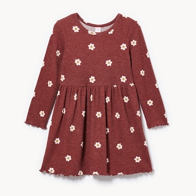 Robe en tricot gaufré pour petites filles - Rouge Foncé