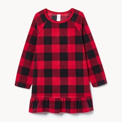 Chemise de nuit à carreaux en micromolleton - Rouge