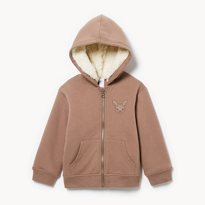 Haut à capuchon doublure en molleton, petite fille - Brun Poussiéreux