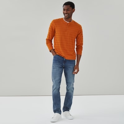 Men's Henley Long Sleeve Top - Dusty Orange