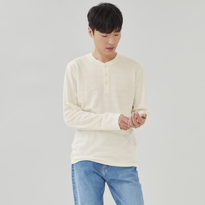 Men's Henley Long Sleeve Top - Cream