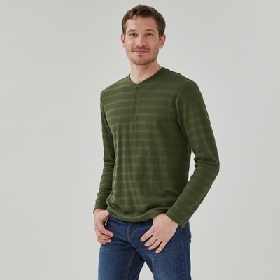 Men's Henley Long Sleeve Top - Dark Olive