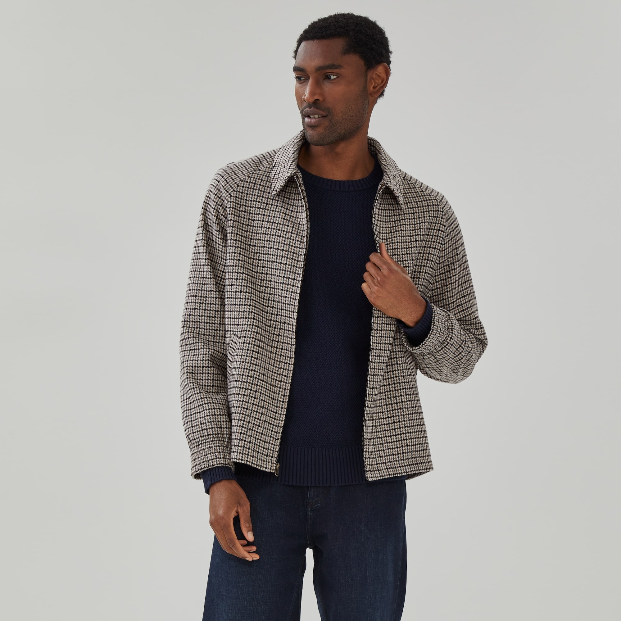 Men's Houndstooth Zip-Up Jacket in Light Brown from Joe Fresh