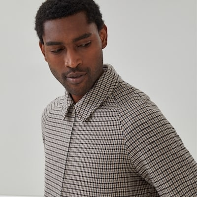 Men's Houndstooth Zip-Up Jacket - Light Brown