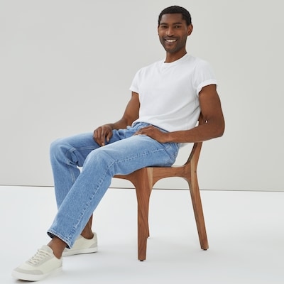 Jean délavé moyen à jambe droite pour hommes - Laver Moyen