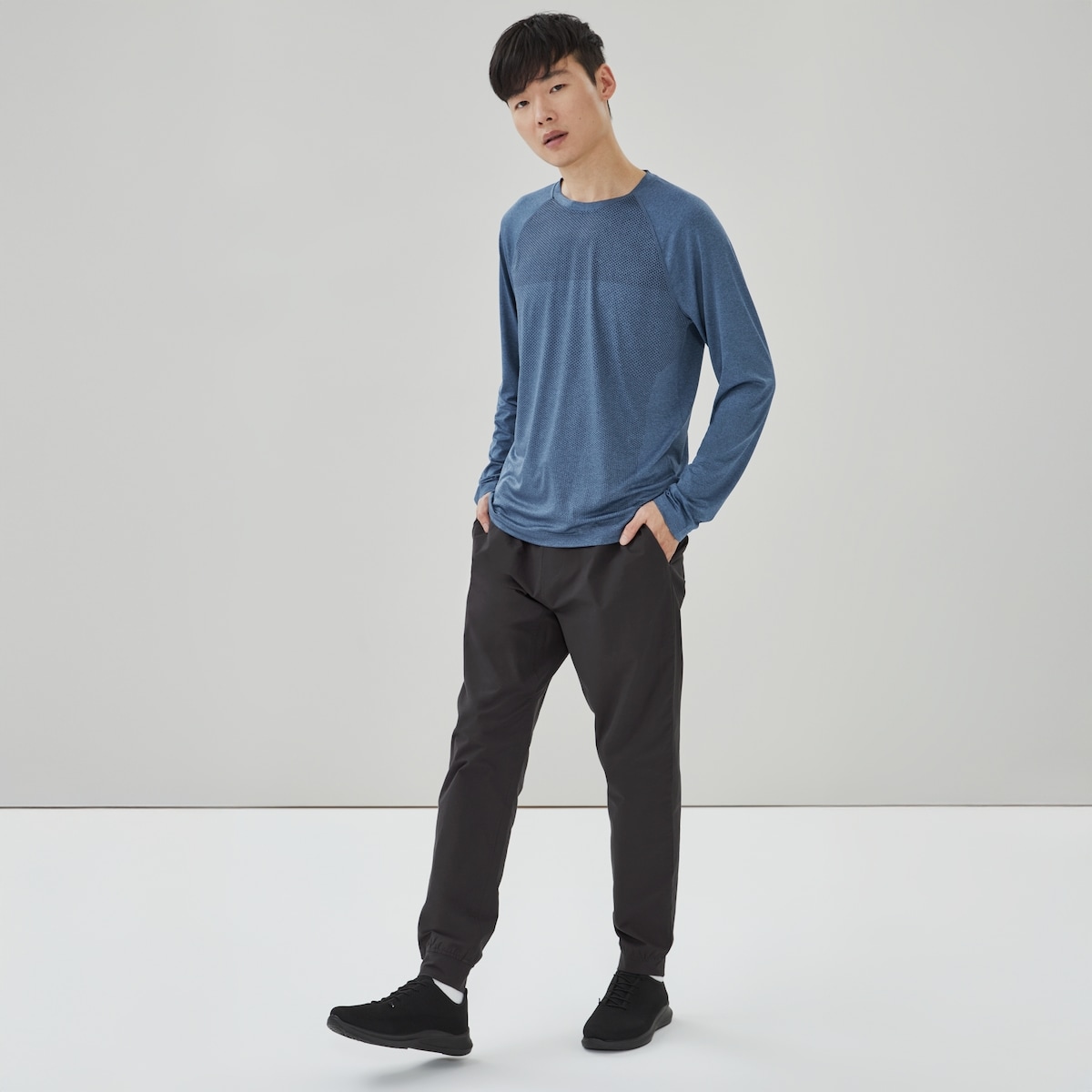 Men's Active Long Sleeve Top - Dark Blue Mix