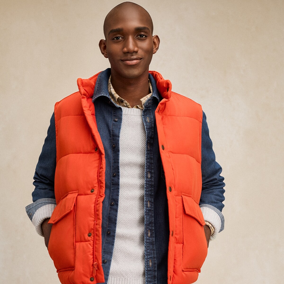 Men's Puffer Vest - Dark Orange