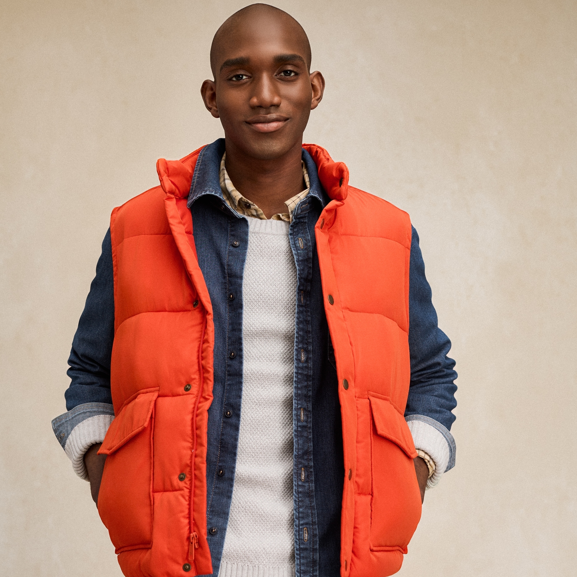 Burnt Orange Red Orange Puffer Vest WOMEN'S WAXED DOWN VEST - Main Image