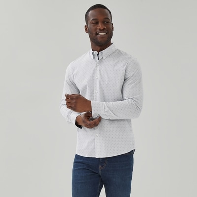 Chemise boutonnée ajustée en popeline pour hommes - Blanc