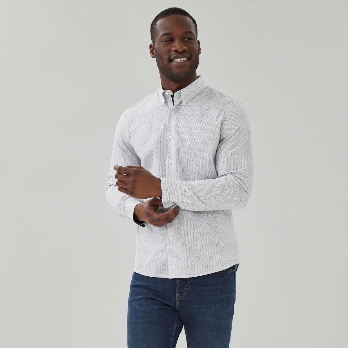 Chemise boutonne ajuste en popeline pour hommes - Blanc