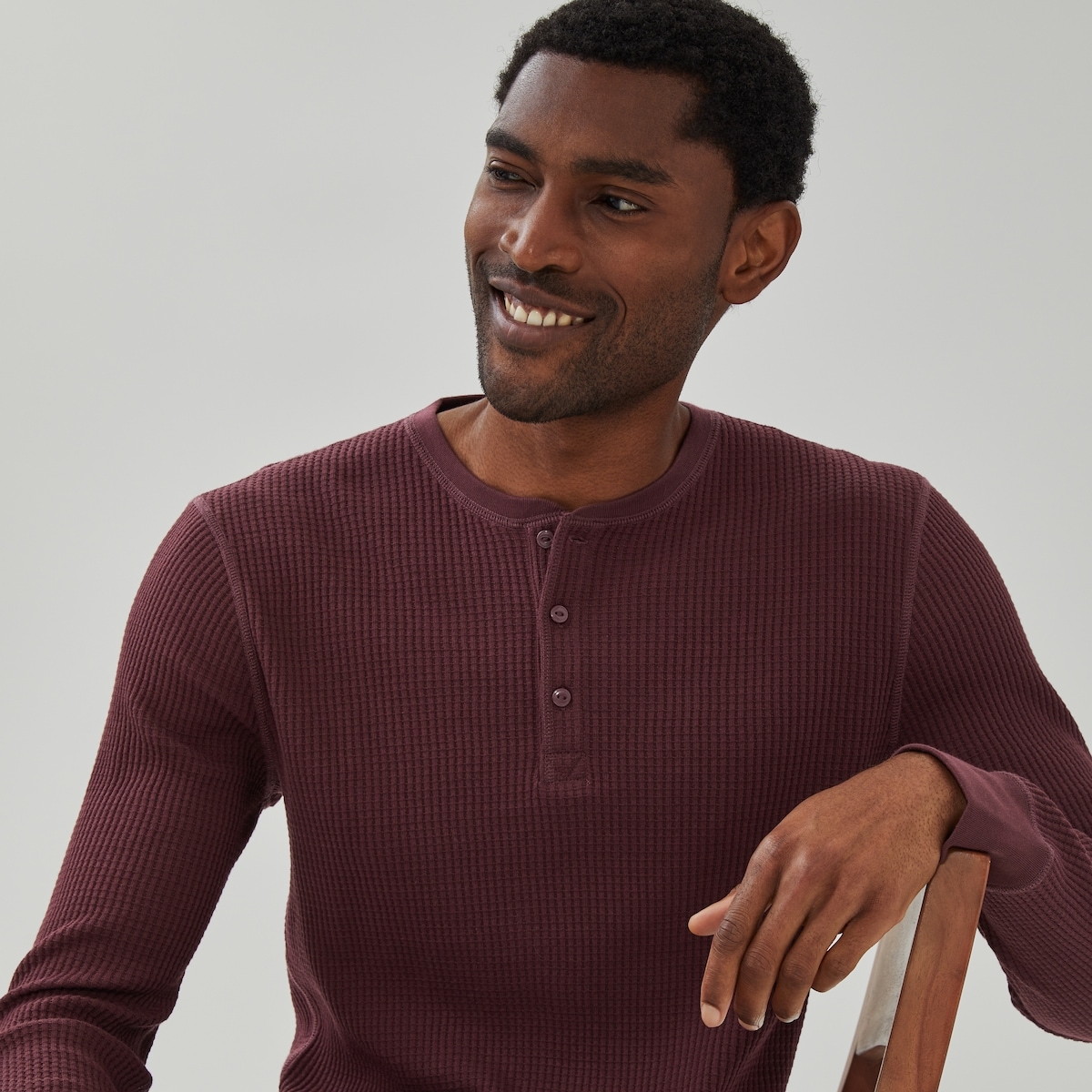 Haut henley en tricot gaufr - Bourgogne Fonc