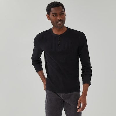 Men's Waffle Knit Henley Top - Black