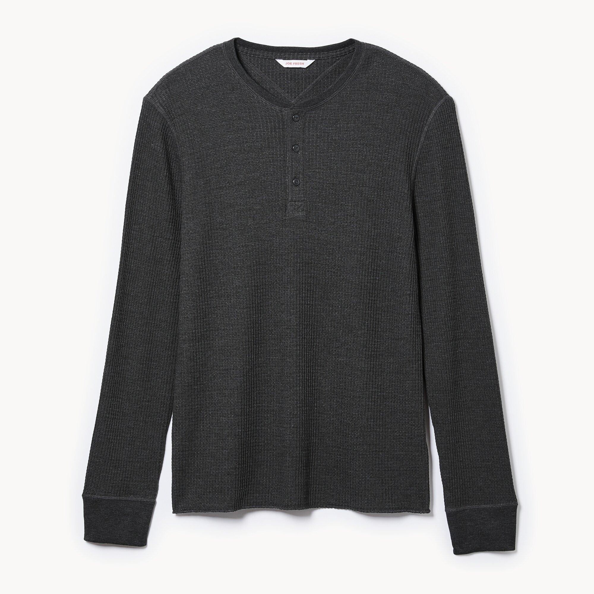 Men's Waffle Knit Henley Top in Charcoal Melange from Joe Fresh