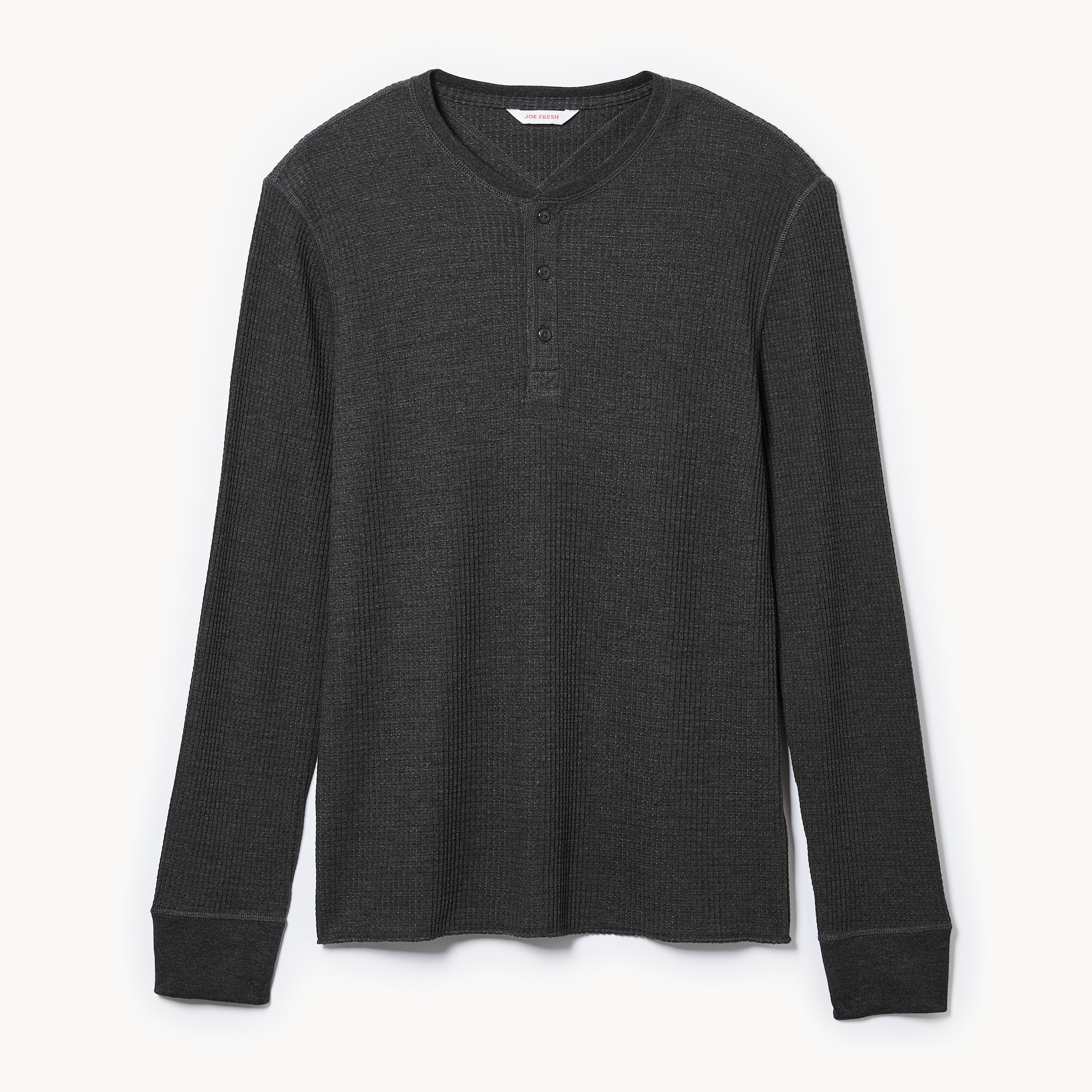 Men's Waffle Knit Henley Top in Charcoal Melange from Joe Fresh