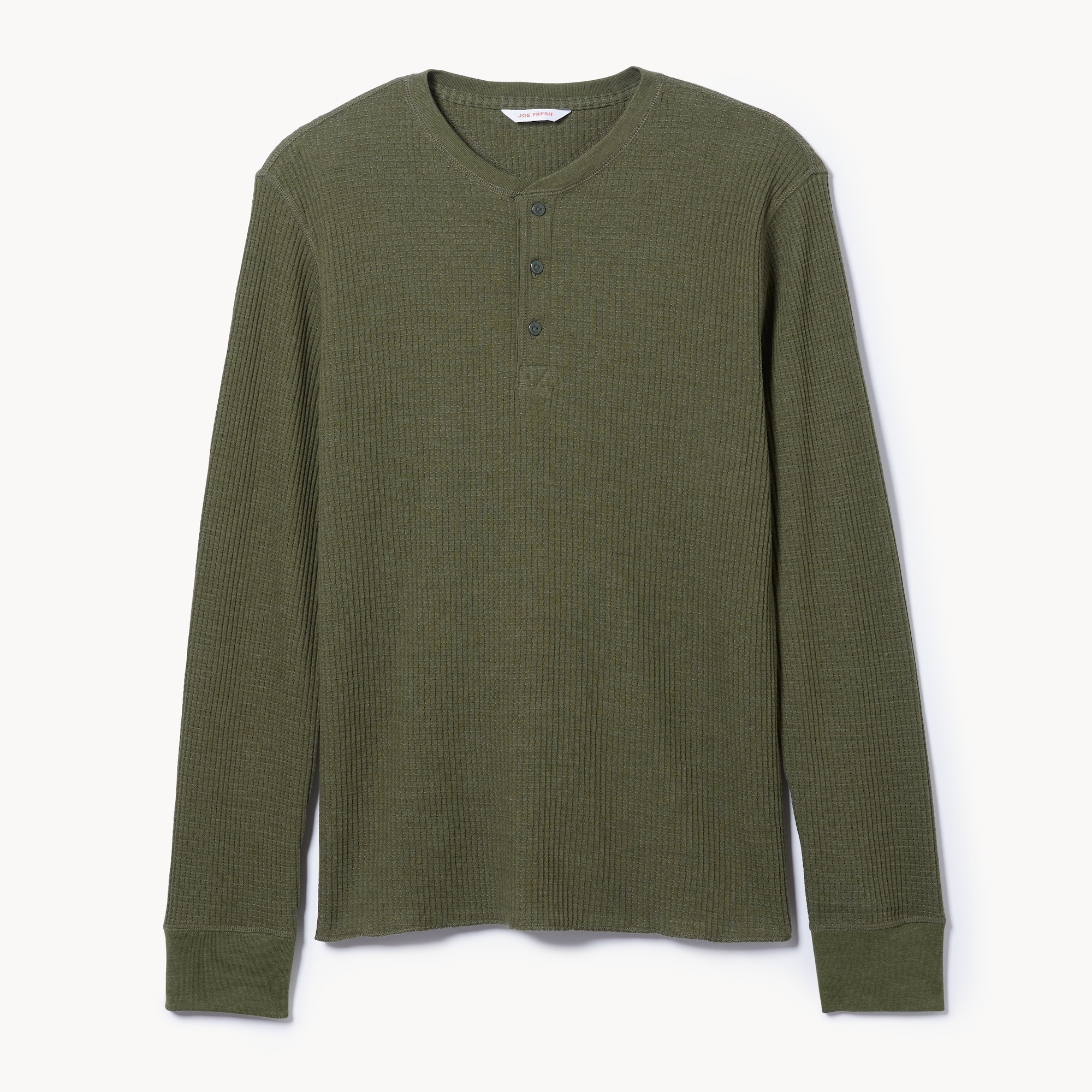 Men's Waffle Knit Henley Top in Dark Green Mix from Joe Fresh