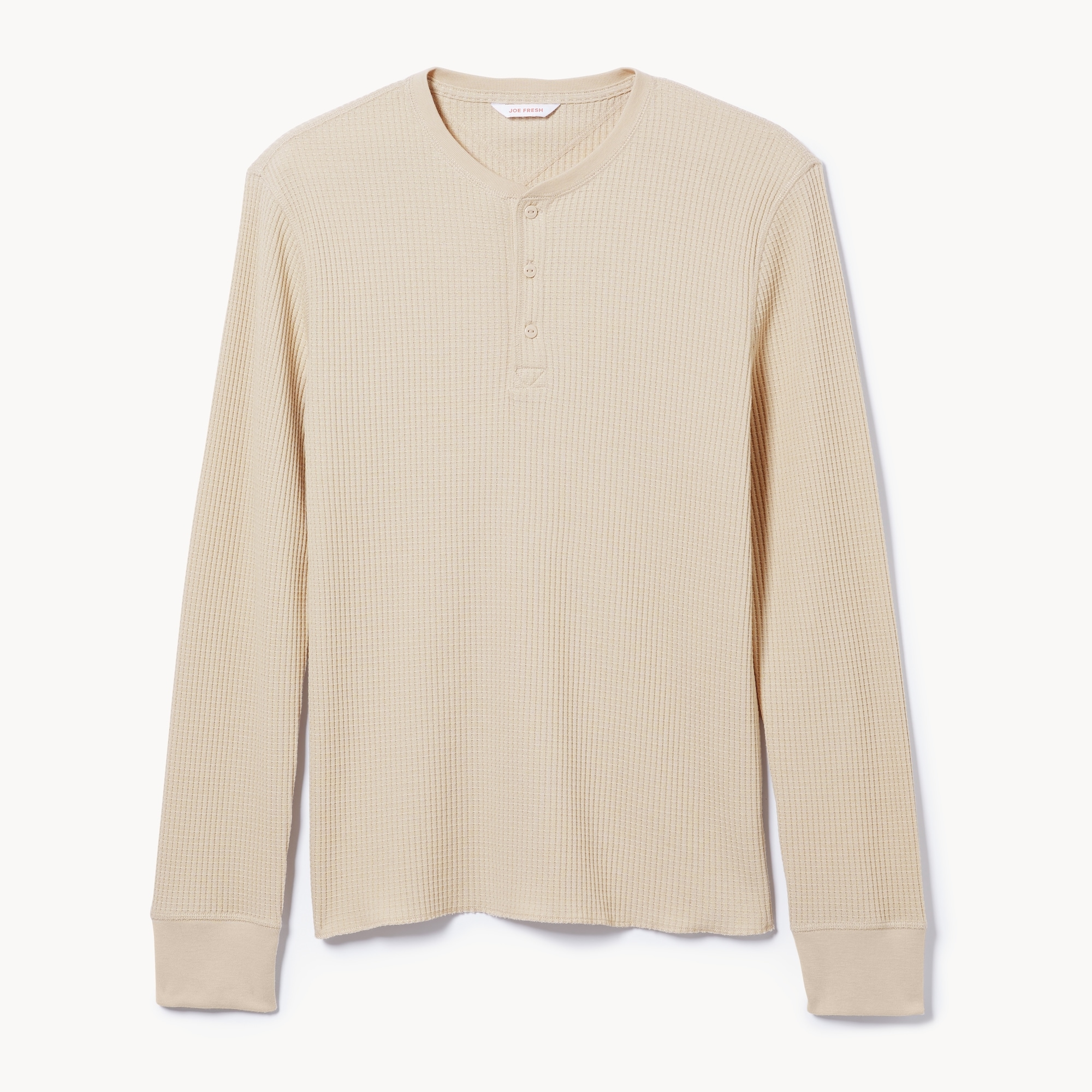 Men's Waffle Knit Henley Top in Oat Mix from Joe Fresh