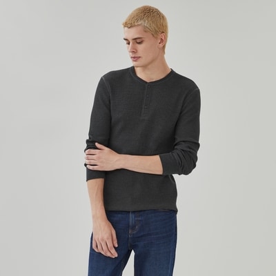 Men's Waffle Knit Henley Top - Charcoal Melange