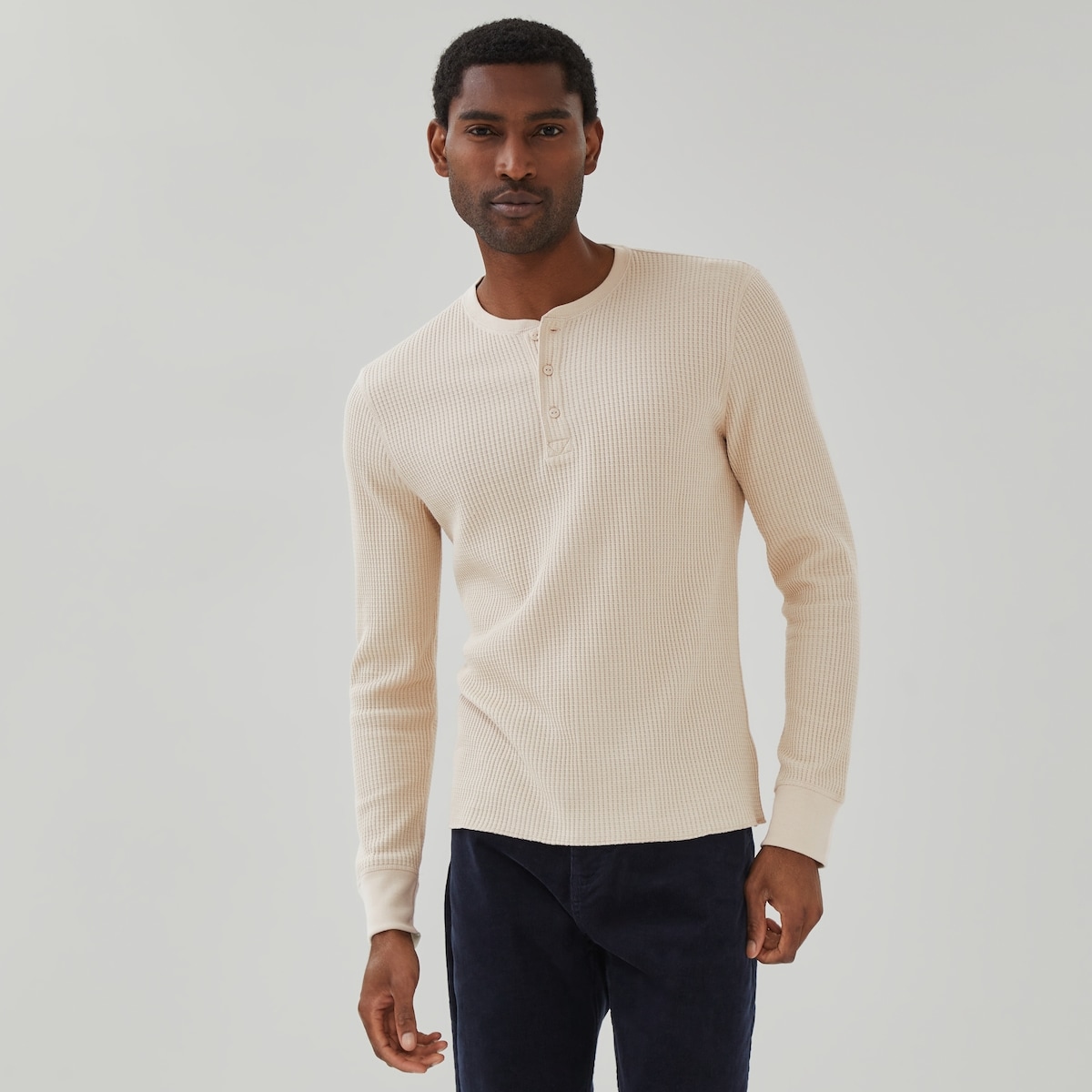 Men's Waffle Knit Henley Top - Oat Mix