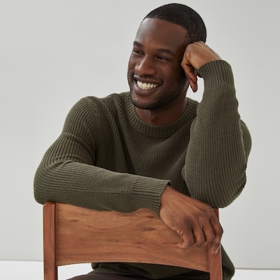 Men's Shaker Stitch Sweater - Dark Brown