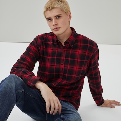 Men's Flannel Button-Down Shirt - Red