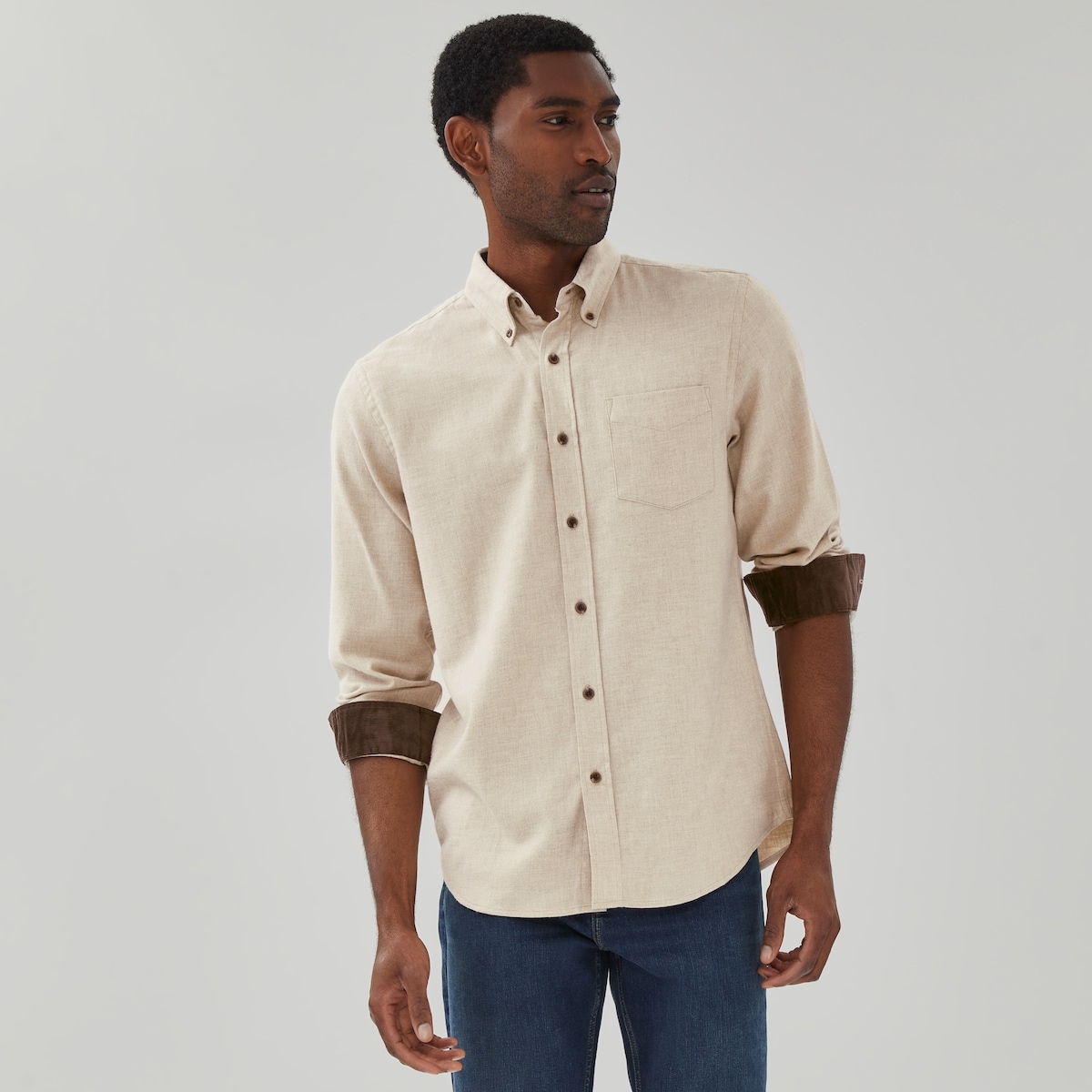 Men's Flannel Button-Down Shirt - Oat Mix