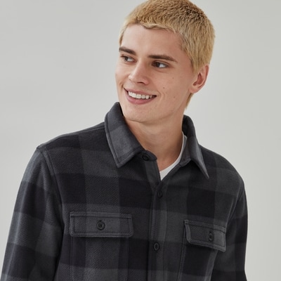 Men's Active Microfleece Shacket - Dark Grey