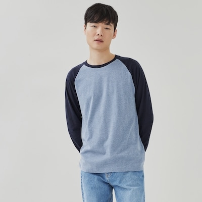 Men's Essential Organic Cotton Long Sleeve Top - Blue Mix