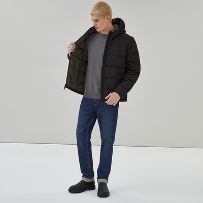 Men's Hooded Puffer Jacket - Black