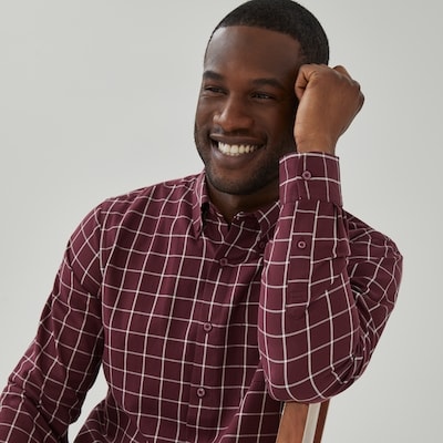 Men's Cotton Twill Button-Down Shirt - Dark Burgundy