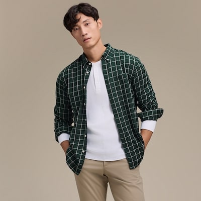 Men's Cotton Twill Button-Down Shirt - Dark Green