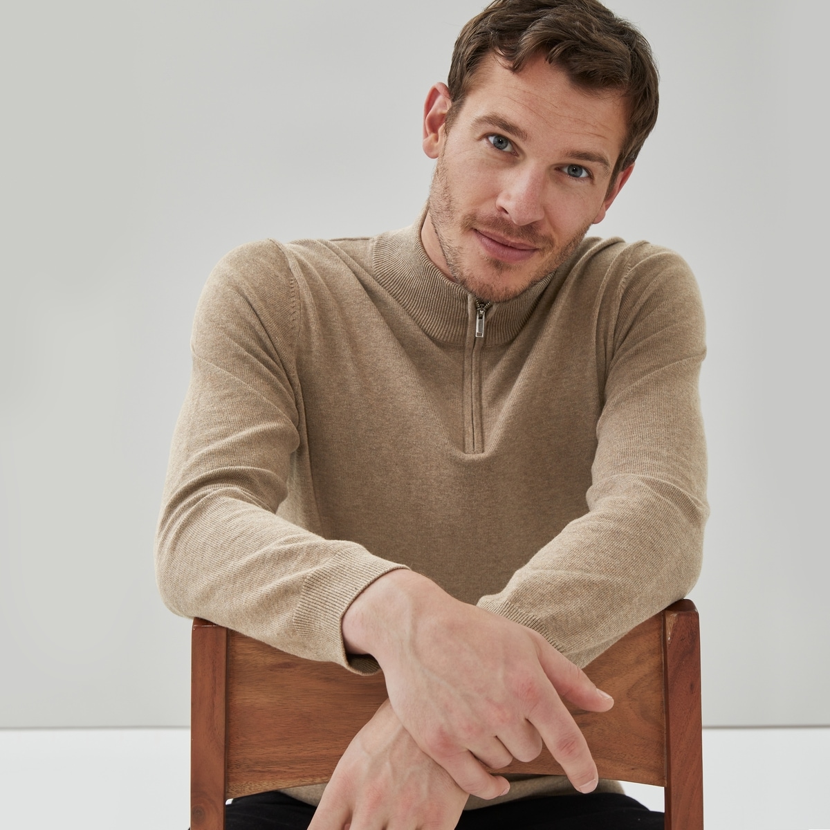 Men's Essential Quarter-Zip Sweater - Brown Mix