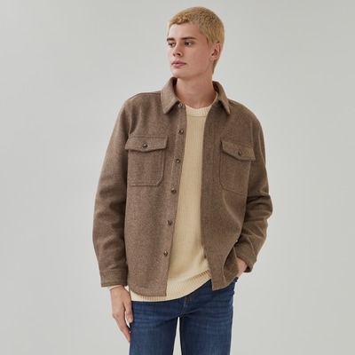 Men's Woven Melton Shacket - Brown Mix