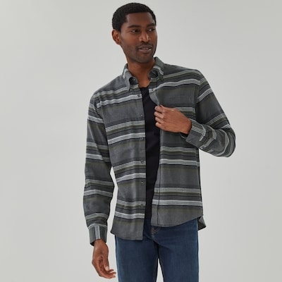 Men's Striped Button-Down Shirt - Charcoal Melange