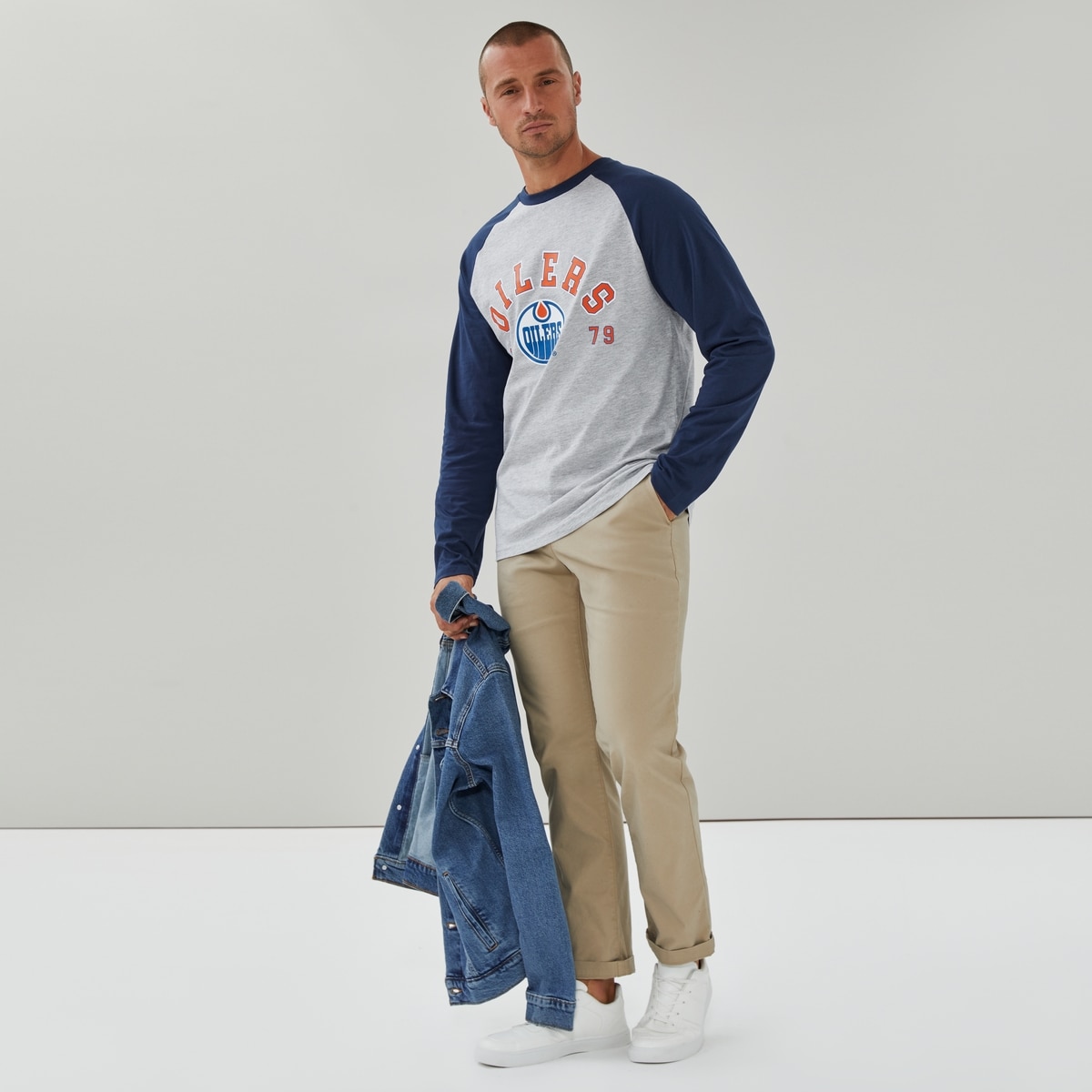 Adult NHL Edmonton Oilers Raglan Shirt - Light Grey Mix
