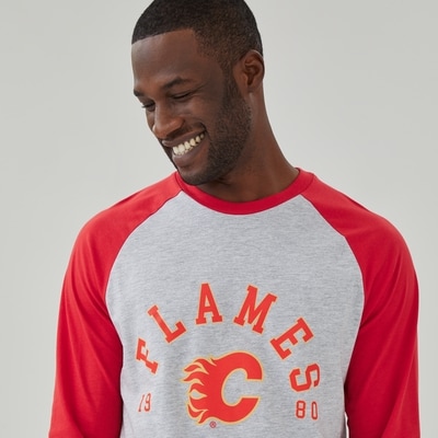 Adult NHL Calgary Flames Raglan Shirt - Light Grey Mix