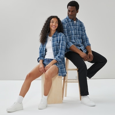 Chemise boutonnée en flanelle pour adultes - Bleu Cendré