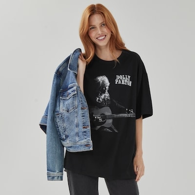 T-shirt imprimé Dolly Parton pour adultes - Noir
