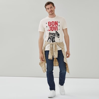 T-shirt imprimé Bon Jovi pour adultes - Crème