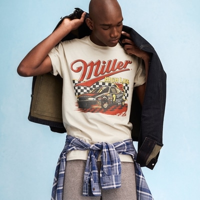 T-shirt imprimé décontracté Miller Racing, adultes - Crème