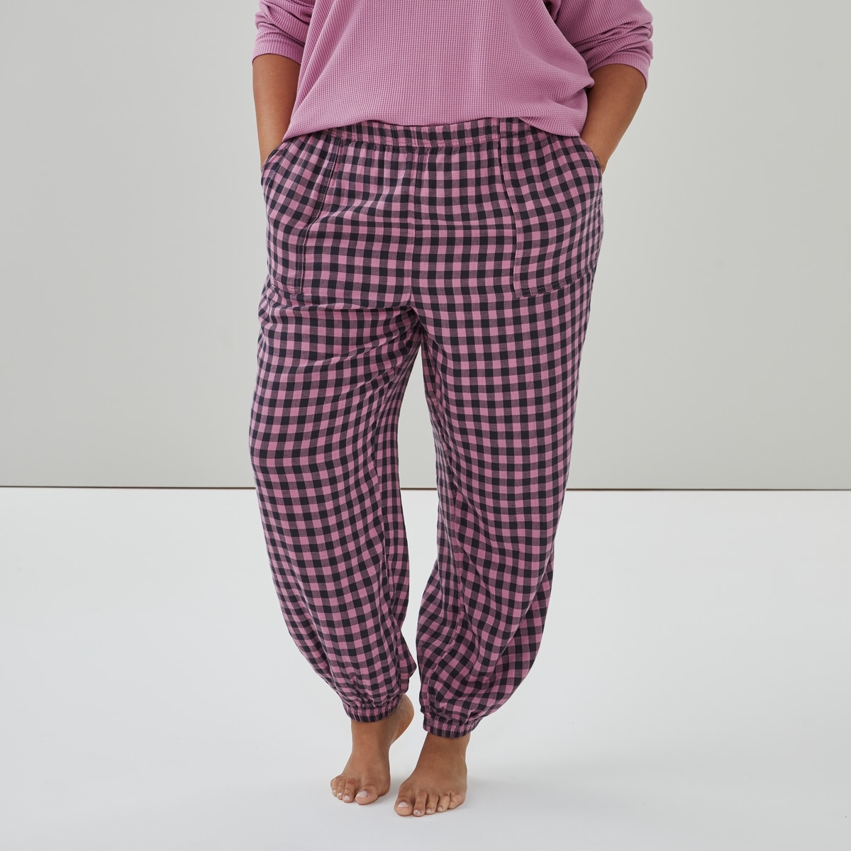 Women+ Plaid Gauze Sleep Jogger - Mauve