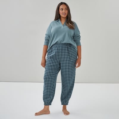 Women+ Plaid Gauze Sleep Jogger - Dusty Teal