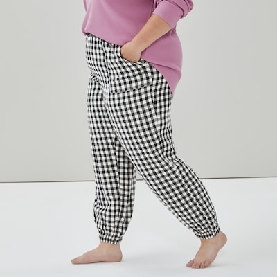 Pantalon jogging nuit à carreaux en gaze Femmes+ - Écru