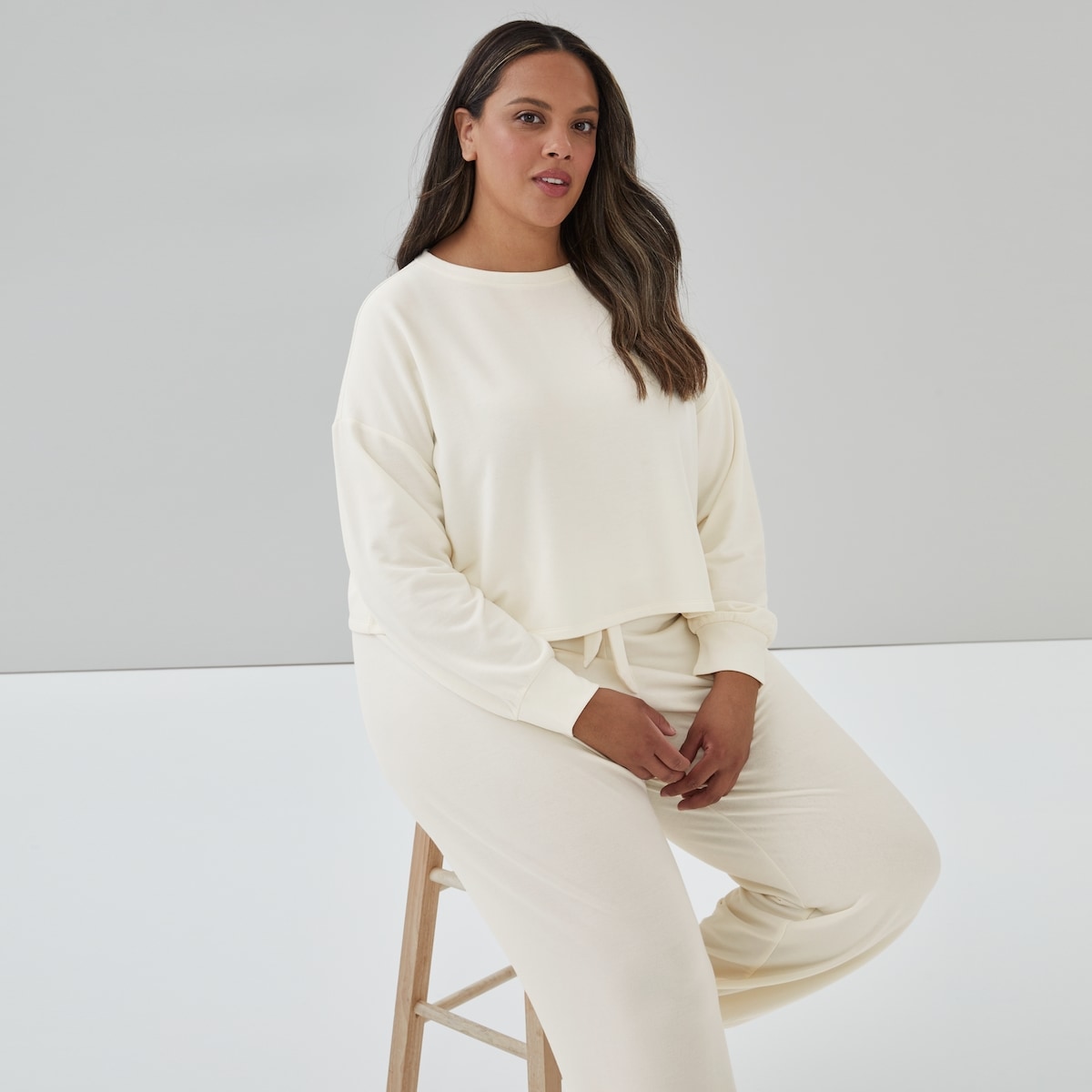 Women+ Fleece Crop Lounge Sweatshirt - Ecru