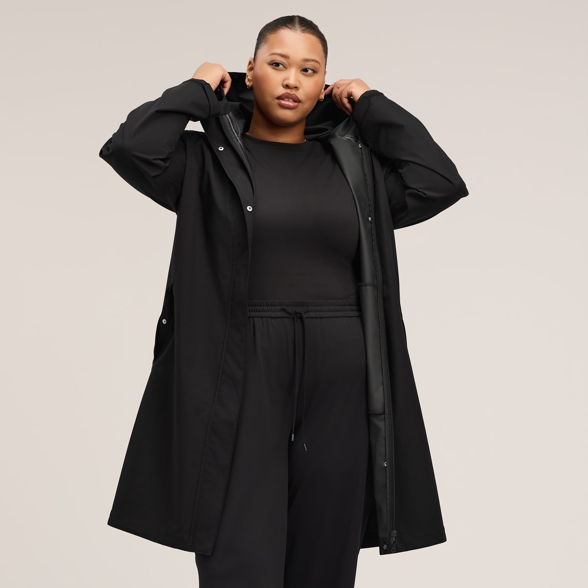 Women+ Midi Twill Raincoat - Black
