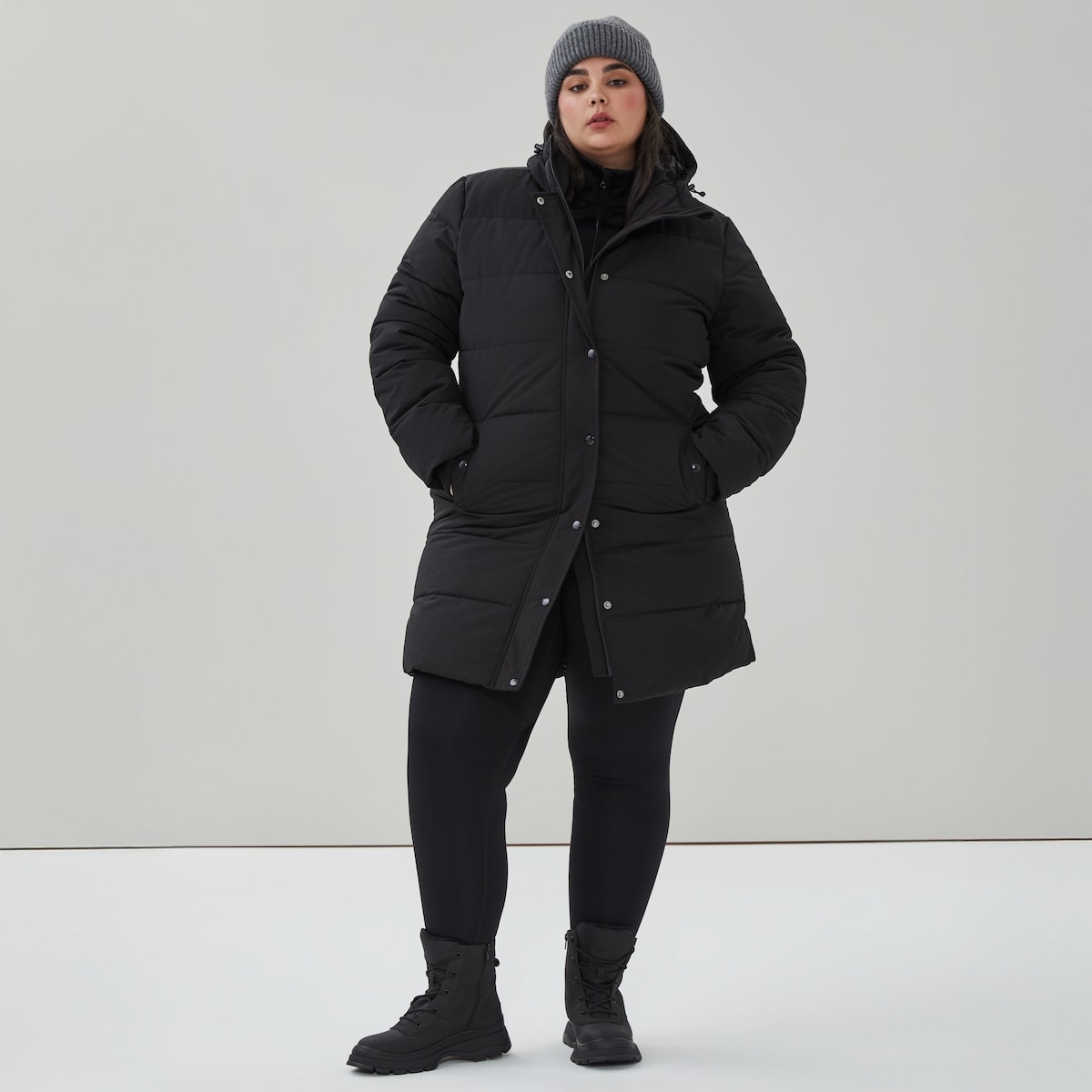 Women+ Hooded Midi Parka - Black