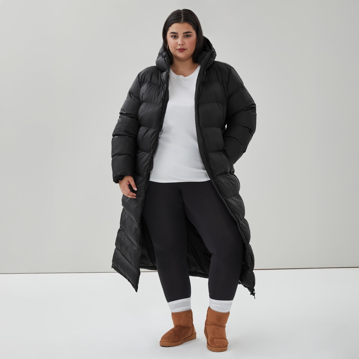 Women+ Long Puffer Jacket - Black